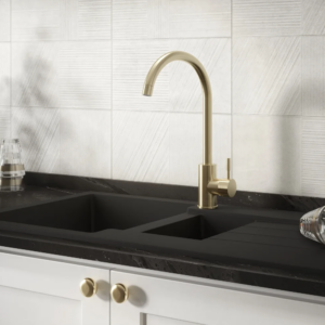 Side Lever Brushed Brass Tap - Image 2