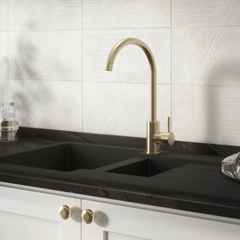 Side Lever Brushed Brass Tap - Image 2